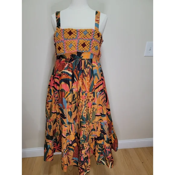 Anthropologie  Farm Rio Crochet Maxi Dress Sz M - coffeafoods.com